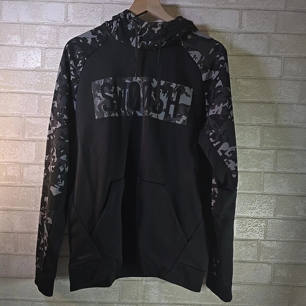 Nike Therma Fit Black Camo Swoosh Hoodie Mock Neck Men's Size Medium